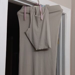 2pc Beige Sleeveless Razerback Crop Top snd Skirt Set